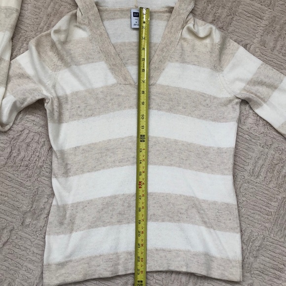 GAP cozy wool blend hoodie pullover sweater top in cream and tan stripe Size S - Picture 11 of 13